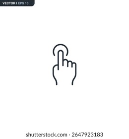 Um ícone de linha que representa um único toque com um dedo. Normalmente usado para indicar seleção, ativação ou pressionamento de botão em interfaces móveis e da Web. Vetor de contorno mínimo.