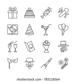 Line icon design for birthday party, anniversary, new year or other celebration event. Editable stroke vector outline