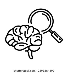 Line Icon Design of Brain and Magnifying glass to search and discover