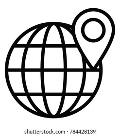 Line icon design of global location using pointer and globe