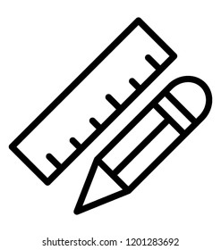 Line icon design of pencil and scale symbolizing drafting and architect tools