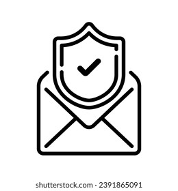 line icon design of read or open email with notif of verified security protection shield 
