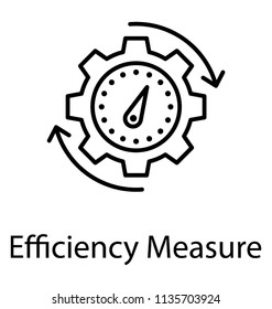 
line icon design of speedometer inside cog with rotating arrows indicating efficiency measure 
