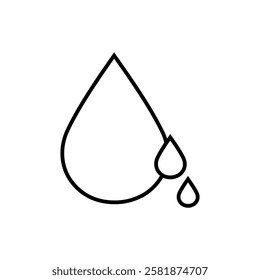 line icon design Water drops falling from the sky. The drop is surrounded by a circle of water on an editable white background.