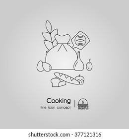 Line icon design of web banner template with outline icons of master class for culinary art cooking process.Modern vector illustration concept for website or infographics.