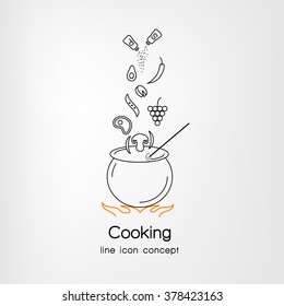 Line icon design of web banner template with outline icons of master class for culinary art cooking process.Modern vector illustration concept for website or infographics.