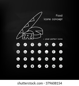 Line icon design of web banner template with outline icons of master class for culinary art cooking process.Modern vector illustration concept for website or infographics. + pixel perfect icons