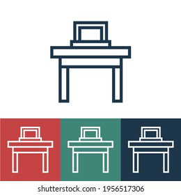 Line icon desk with laptop