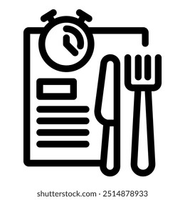 Icono de línea de un plan de dieta con un cronómetro, ideal para Sitios web y App