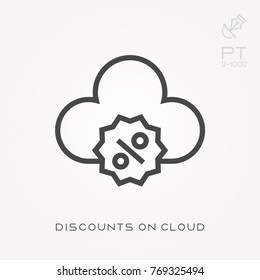 Line icon discounts on cloud