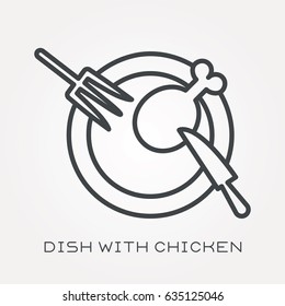 Line icon dish with chicken