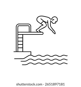 line icon diving from a platform into a pool vector on white background
Vector icon on white background