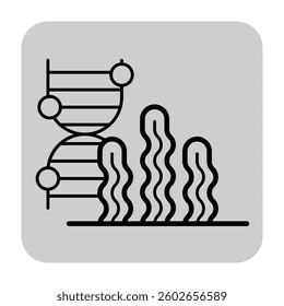 Line icon of DNA double helix alongside wavy cellular structures. Science and nature concept