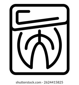Ícone de linha de um médico segurando uma radiografia de pulmões humanos, representando o diagnóstico médico e o tratamento médico