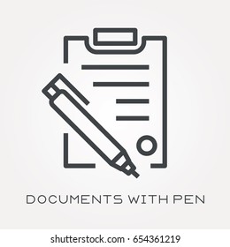 Line icon documents with pen
