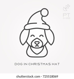 Line icon dog in christmas hat