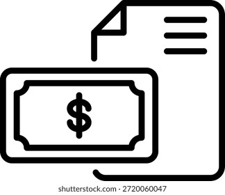 Line icon of dollar bill with document representing financial records and transaction logs.