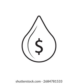 Icono de línea de un signo de dólar dentro de una gota, que simboliza activos líquidos. Ideal para ilustrar la liquidez, el flujo financiero, los fondos de inversión, los recursos económicos y la circulación de dinero en Sitios web y App.