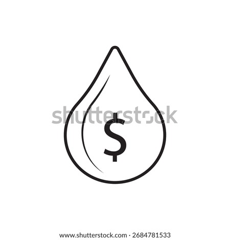 Line icon of a dollar sign within a drop, symbolizing liquid assets. Ideal for illustrating liquidity, financial flow, investment funds, economic resources, and money circulation in websites and apps.