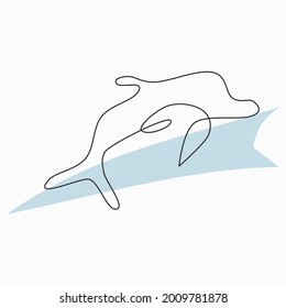 Line Icon Dolphin - Modern continuous line draw vector graphic design illustration. One single line drawing of cute beautiful dolphin for company logo identity. Funny animal mascot concept for logo.