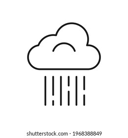 El icono de línea de un aguacero con lluvia vertical y una nube se aísla sobre un fondo blanco. Icono del tiempo. Líneas modificables.