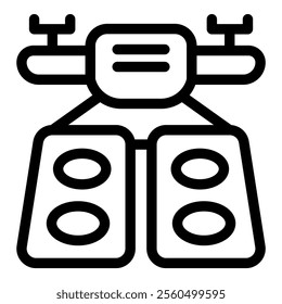 Line icon of a drone carrying two boxes, symbolizing delivery and future transportation