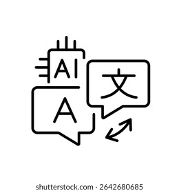 Line icon with editable stroke of AI text translator with multilingual interface for smart content localization