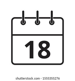 Line icon the eighteenth day on the calendar isolated on white background. Vector illustration.