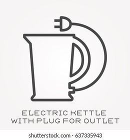 Line icon electric kettle with plug
