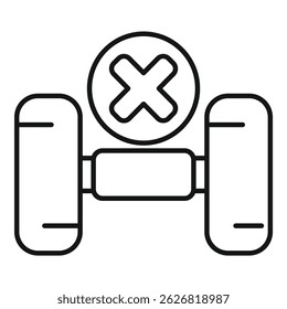 Line icon of an electric scooter with a cross sign, indicating an error or malfunction