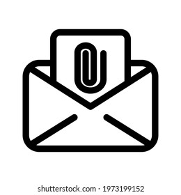 Line icon of email attachment. Black color with white background