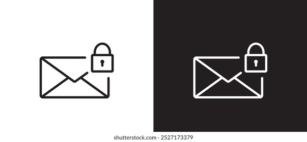 Line icon of email notification lock. Message restrictions. Locked message icon, Envelope vector illustration isolated on black and white background. Eps10 Editable stroke.