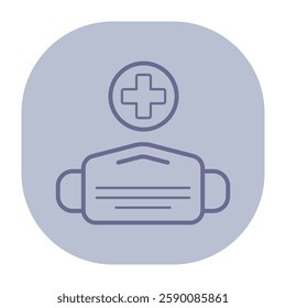 Line icon of face mask with medical cross above it. Health care and safety measures concept