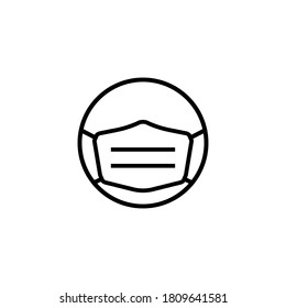 Line icon of face in medical mask. Man's face in protective surgical mask or respirator. Vector Illustration