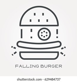 Line icon falling burger