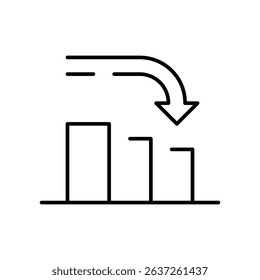 Line Icon of Falling Graph with Curved Arrow Representing Financial Decline Analytics and Business Loss