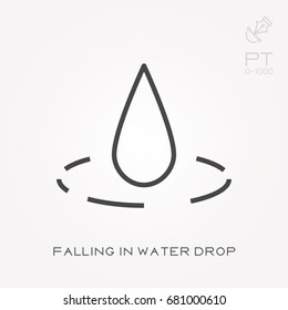 Line icon falling in water drop