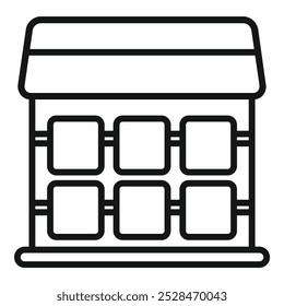 Line icon of a family home with solar panels installed on the roof, representing sustainable living and renewable energy