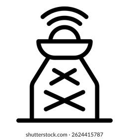 Line icon of a farm silo with a wireless connection, representing data transmission in smart agriculture