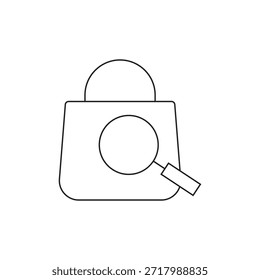 Icono de línea con un candado y una lupa para mayor seguridad.