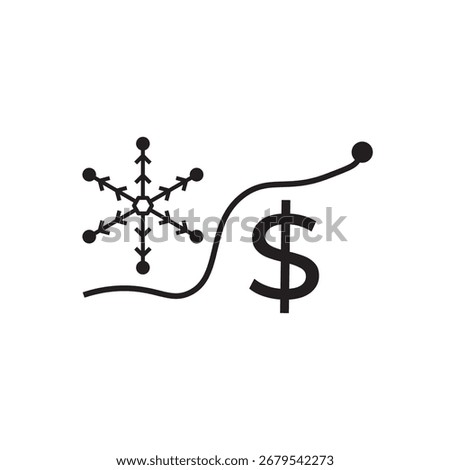 Line icon featuring a snowflake-like network connected by a wavy line to a dollar sign. Ideal for illustrating compound interest, financial networking, investment growth, and economic complexity.