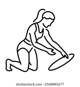 A line icon of female character performing acrobatic display 