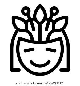 Line icon of a female face with a plant growing from its head, representing mental health and wellbeing