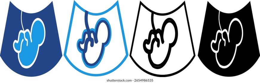 Line icon of a fetus in the womb, visualized in a form that resembles an ultrasound result symbolizing the development of a baby in the womb.