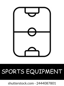 Line icon field. Sports equipment, hockey stick, basketball, tennis racket, volleyball, boxing gloves, barbell, dumbbells, jump rope, skis. Vector line icon for business and advertising