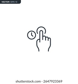 Line icon of a finger tapping and holding on the screen. Commonly used to trigger context menus, select elements, or activate hidden UI functions in mobile apps.