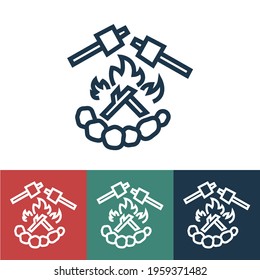Line icon fire with marshmallows