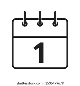 Line icon the first day on the calendar isolated on white background. Vector illustration.