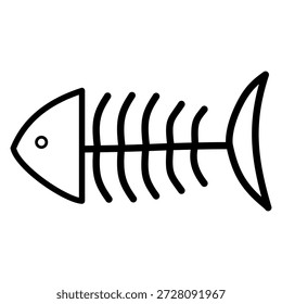 line icon of a fish skeleton, fishbone. food waste, a finished meal, or a general symbol for cats' food.