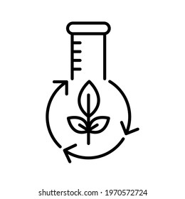 Line icon of flask containing renewable energy symbol. recycle and green energy symbol